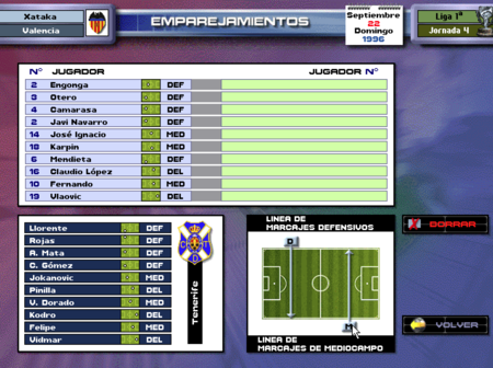 PC Soccer 5.0 Sélection des marquages