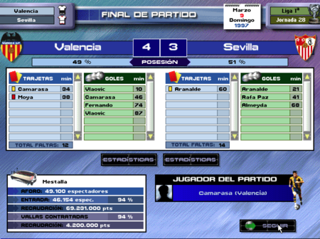 PC Soccer 5.0 Victory 4-3 à Séville