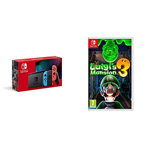 Nintendo Switch - Console standard, bleu néon / rouge néon + Luigi's Mansion 3