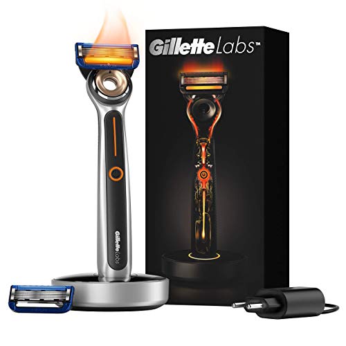 Gillette Labs Rasoir chauffant Rasoir à chaud + 1 lame de remplacement + Base de chargement + Prise intelligente, Kit de base, Cadeaux originaux pour hommes