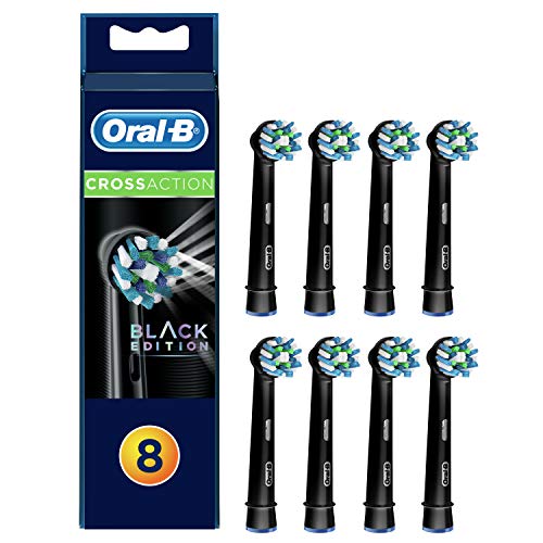 Oral-B CrossAction Black - Têtes de rechange, paquet de 8 recharges pour brosse à dents électrique rechargeable, tête ronde avec un design d'inspiration professionnelle pour le nettoyage des dents par dent, noir