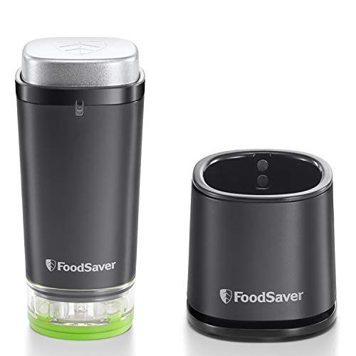 FoodSaver VS1192X - Emballeuse sous vide sans fil et portable avec base de chargement, 1 récipient frais et 5 sacs à fermeture éclair pour un contenu frais