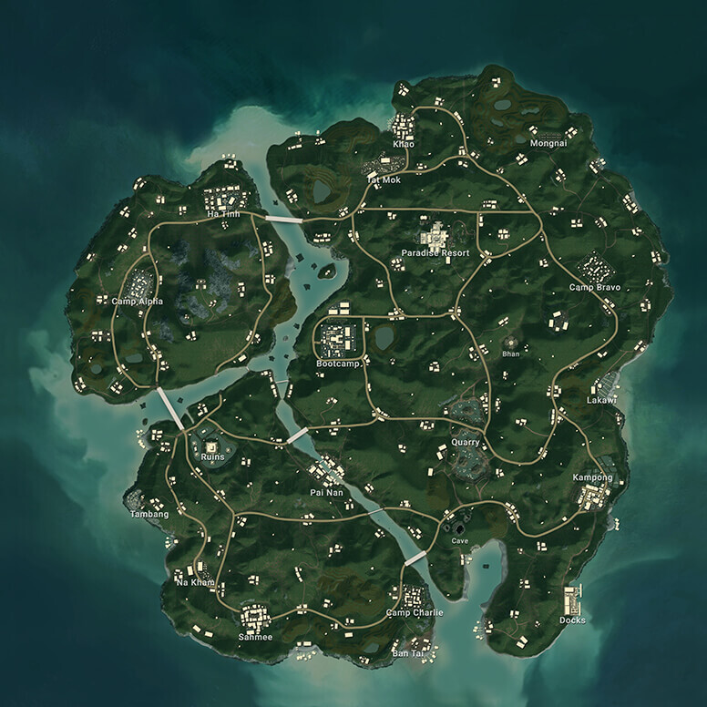 Sanhok, la carte avec plein de champs verts pour se battre.