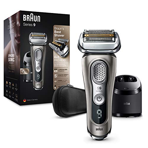 Nouvelle génération Braun Series 9 9385cc, Rasoir à barbe électrique pour homme, Station de nettoyage et de charge, Étui en cuir, Graphite, Idée cadeau pour homme