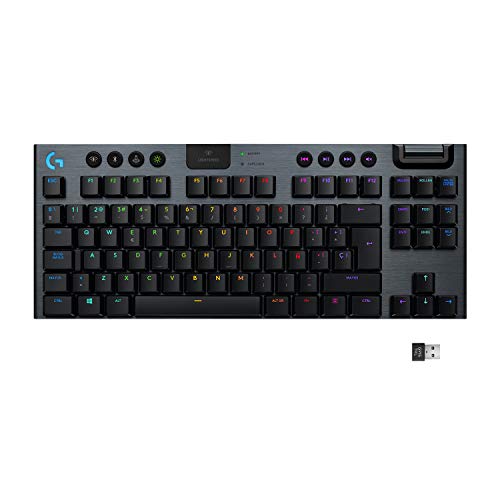 Clavier de jeu mécanique sans fil Logitech G915 LIGHTSPEED TKL avec touches GL-Touch à profil bas, LIGHTSYNC RVB, design ultra-fin, autonomie de 40 heures, disposition QWERTY ES - Noir